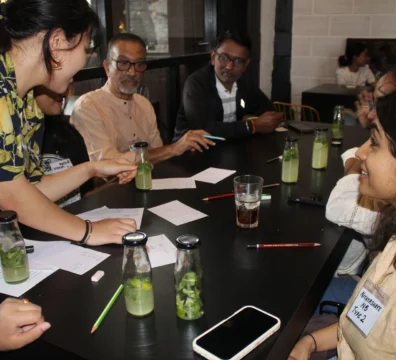 Saachi students participating in a group activity at a Japanese restaurant